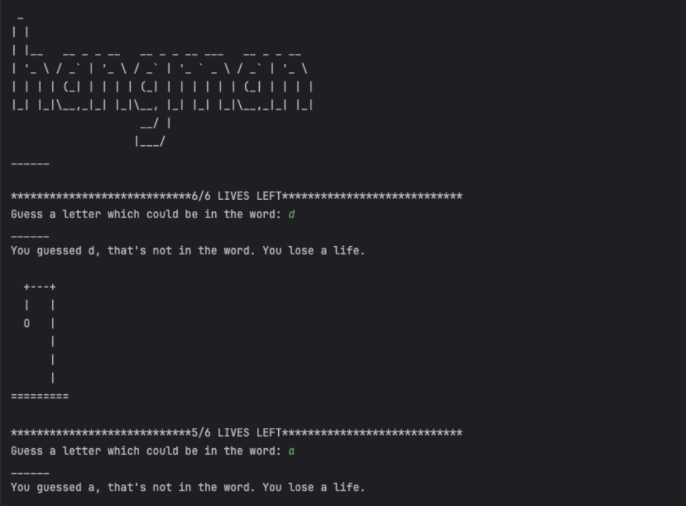 screenshot of Hangman Word Guessing Game